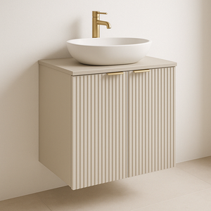 Dulap pentru lavoar 60 cm Willy Cășmir cu uși canelate, blat inclus și poliță interioară – mobilier modern și practic pentru baie.