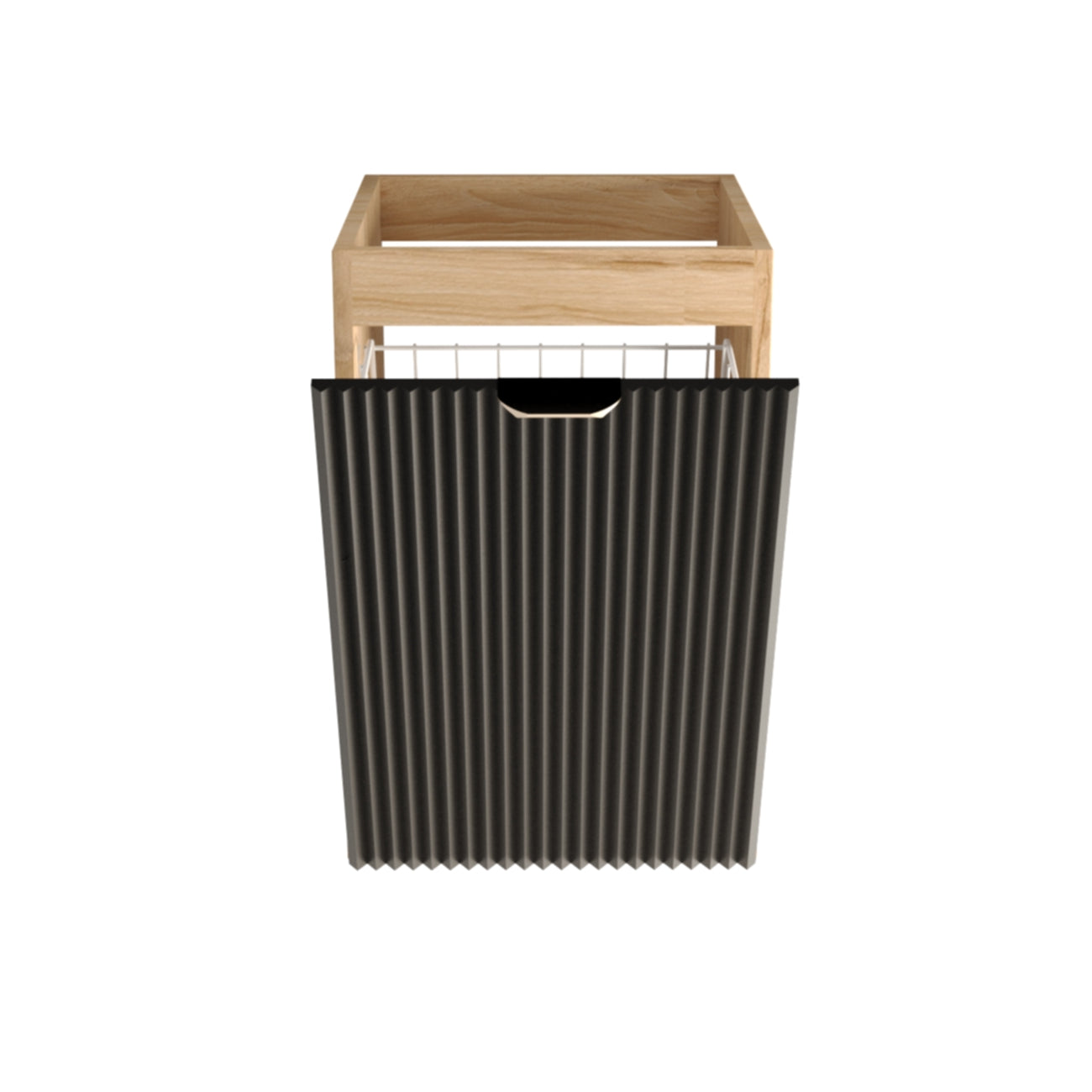 Dulap de baie 40 cm cos de rufe, fronturi canelate Willy, fara blat - Negru/Nuc