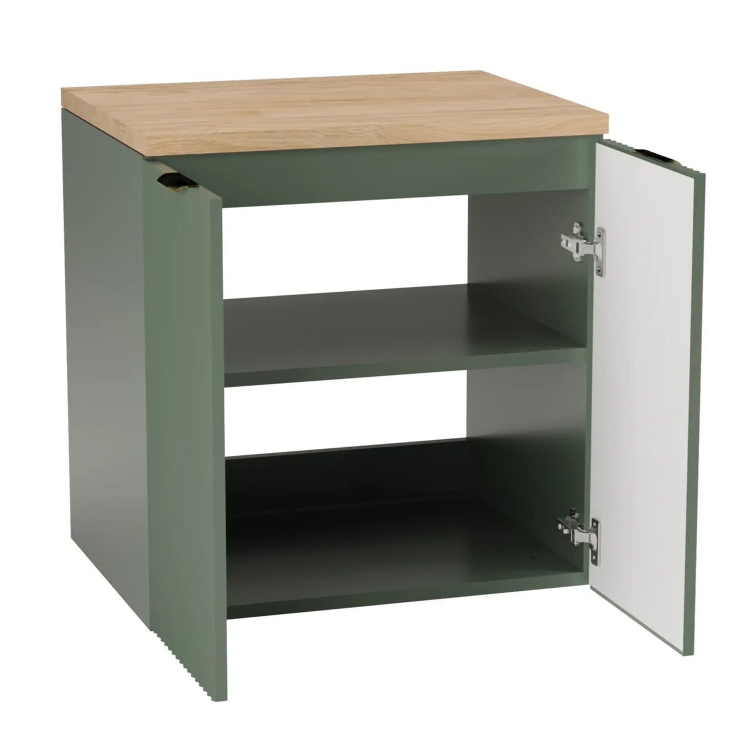 Dulap pentru lavoar 60 cm, cu 2 usi, fronturi canelate Willy - Verde, Nuc top