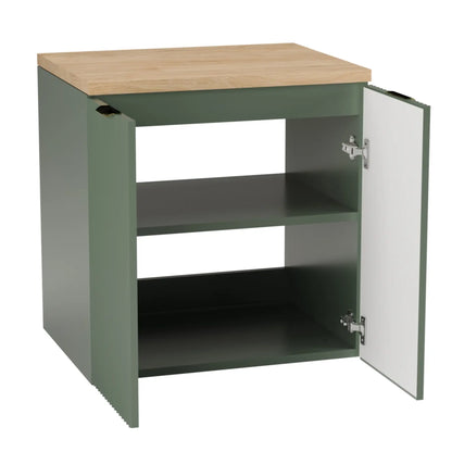 Dulap pentru lavoar 60 cm, cu 2 usi, fronturi canelate Willy - Verde, Nuc top