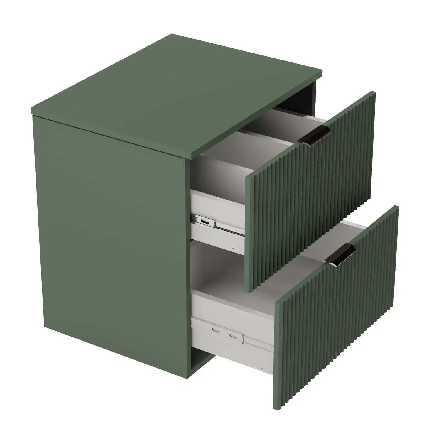 Dulap pentru lavoar 100 cm, cu 2 raft, fronturi canelate Willy - Verde/Nuc