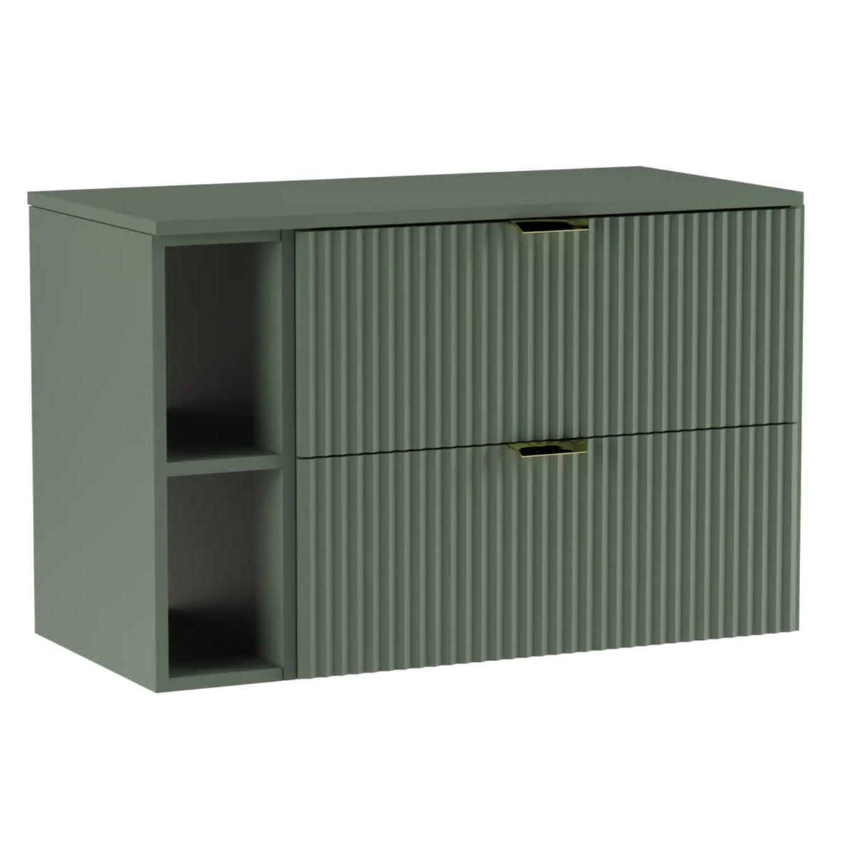 Dulap pentru lavoar Willy 100 cm verde salvie – mobilier modern cu sertare spațioase pentru o baie relaxantă și elegantă.