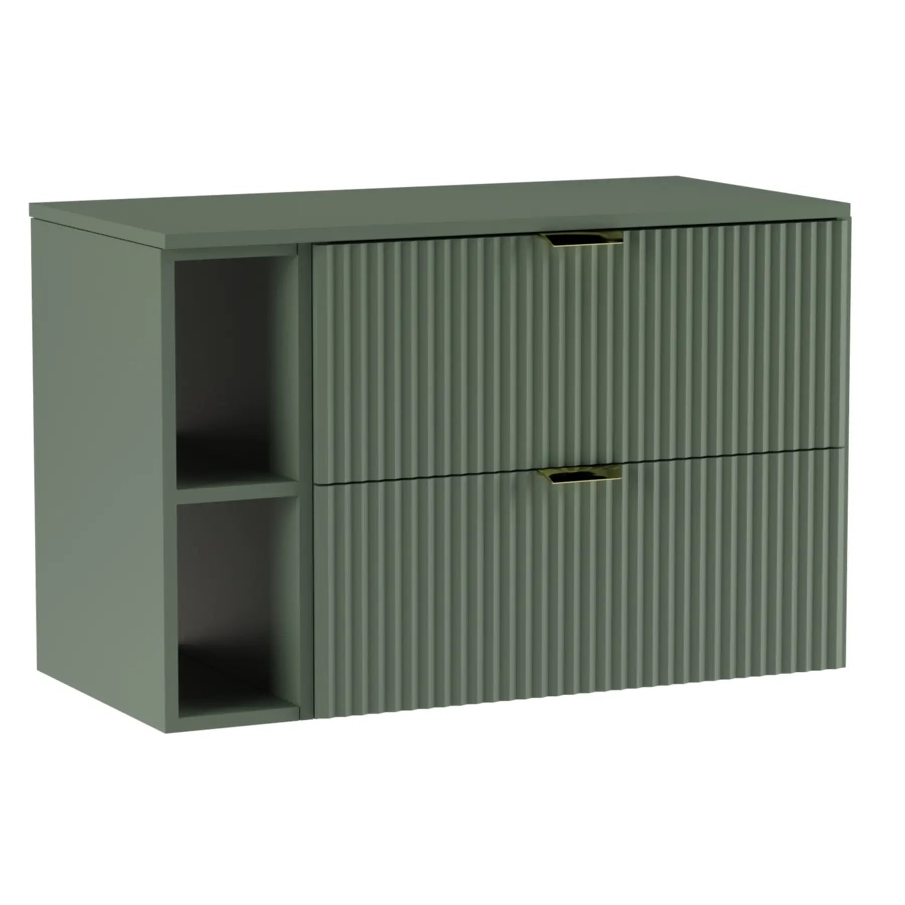 Dulap pentru lavoar Willy 100 cm verde salvie – mobilier modern cu sertare spațioase pentru o baie relaxantă și elegantă.