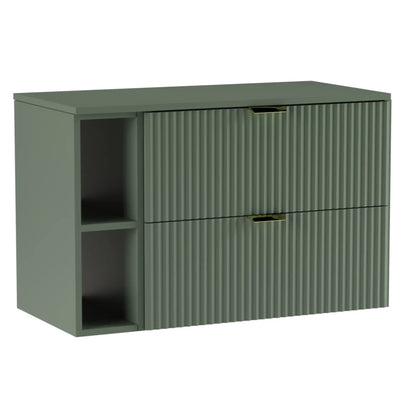 Dulap pentru lavoar Willy 100 cm verde salvie – mobilier modern cu sertare spațioase pentru o baie relaxantă și elegantă.