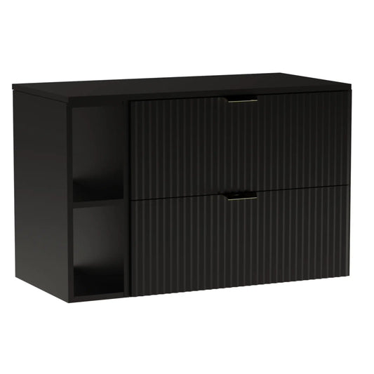 Dulap pentru lavoar Willy 100 cm negru cu fronturi striate – mobilier modern și spațios pentru baie.