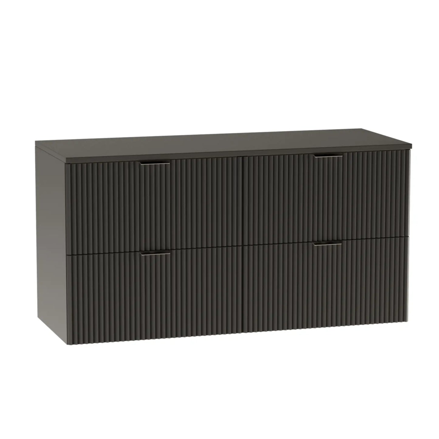 Dulap pentru lavoar Willy 120 cm negru cu 4 sertare și fronturi striate – mobilier de baie modern, elegant și spațios.