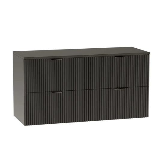 Dulap pentru lavoar Willy 120 cm negru cu 4 sertare și fronturi striate – mobilier de baie modern, elegant și spațios.