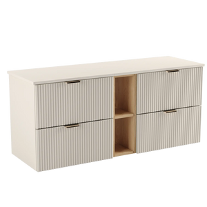 Dulap pentru lavoar Willy 140 cm Cașmir cu raft din Nuc – mobilier de baie modern, elegant și spațios.