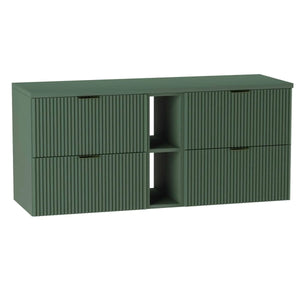 Dulap pentru lavoar Willy 140 cm Verde Salvie cu sertare cu decupaj pentru sifon – mobilier elegant, spațios și funcțional pentru baie.