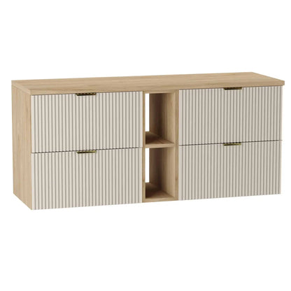 Eleganter Waschtischunterschrank Willy, 140 cm, in warmer Kaschmir/Walnuss Optik.