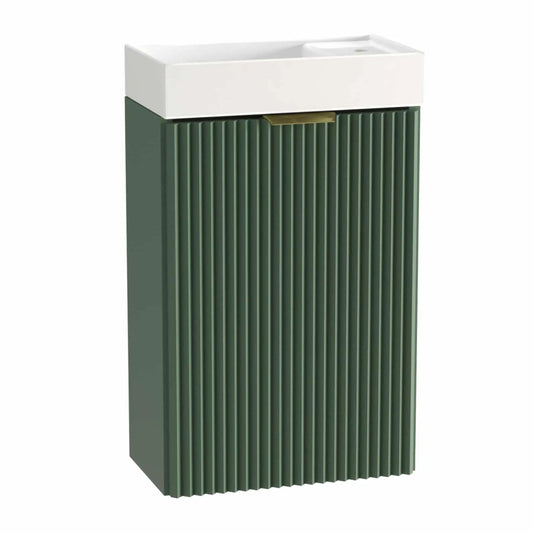 Dulap pentru lavoar 40 cm Willy Verde Salvie cu chiuvetă ceramică – mobilier compact, fără raft interior, perfect pentru băi mici.