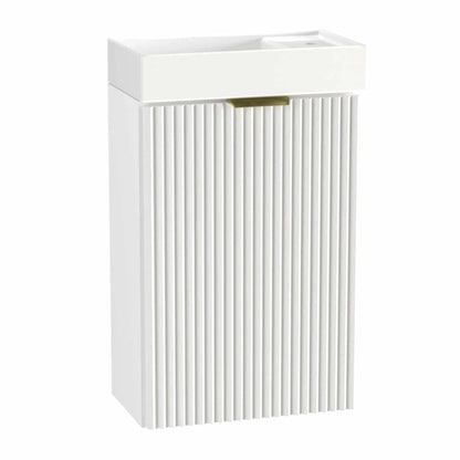 Dulap pentru lavoar 40 cm Willy Alb cu chiuvetă ceramică, fără raft interior – mobilier compact, ideal pentru băi mici și moderne.