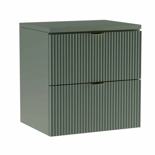 Dulap pentru lavoar Willy 60 cm verde salvie cu fronturi striate – mobilier modern, elegant și funcțional pentru spații compacte.