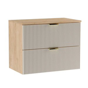 Dulap pentru lavoar Willy 80 cm Cașmir/Nuc cu fronturi striate – mobilier modern, elegant și funcțional pentru baie.