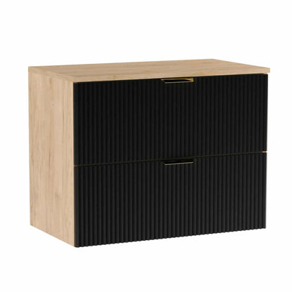 Waschtischunterschrank Willy, 80 cm, in Schwarz mit Walnuss, ideal für minimalistisches und elegantes Badezimmer.