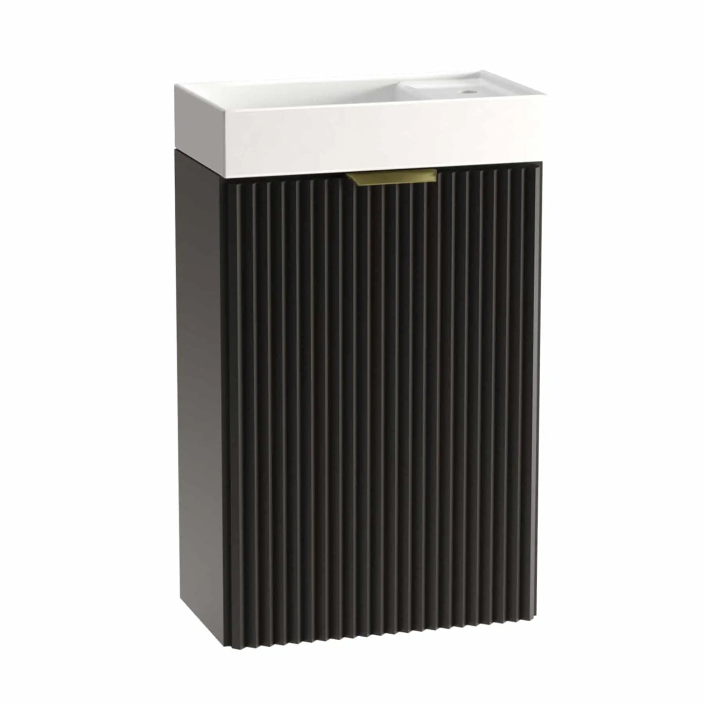 Dulap pentru lavoar 40 cm Willy Negru cu chiuvetă ceramică – mobilier compact, fără raft interior, ideal pentru băi mici și elegante.