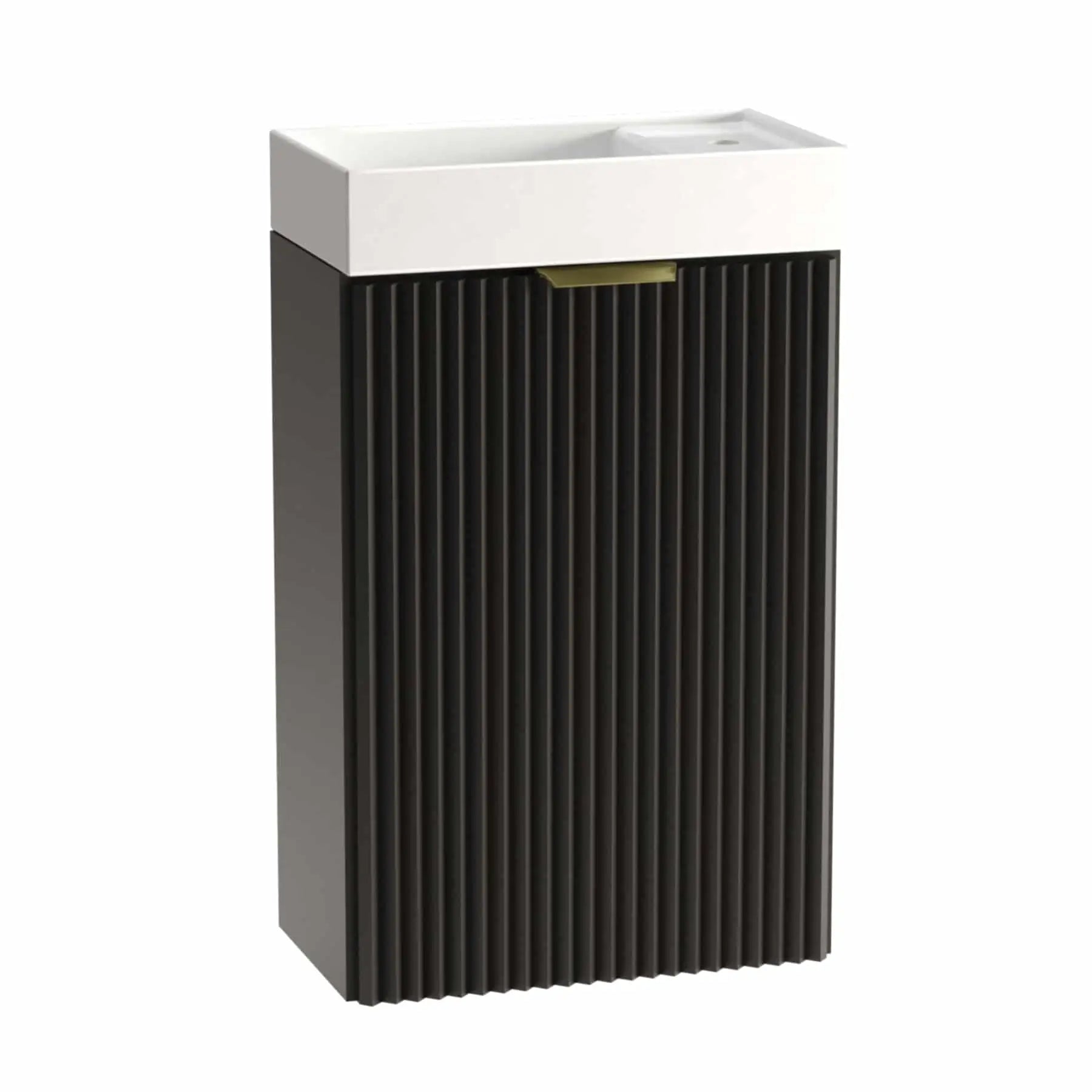 Dulap pentru lavoar 40 cm Willy Negru cu chiuvetă ceramică – mobilier compact, fără raft interior, ideal pentru băi mici și elegante.