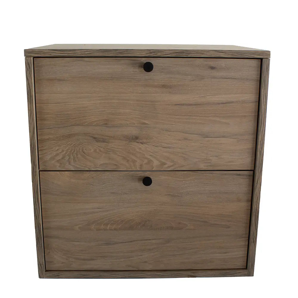 Dulap pentru lavoar 60 cm Belino Nuc Închis, cu 2 sertare Soft-Close, blat inclus și mânere negre sau aurii, ideal pentru băi elegante cu design clasic-modern.