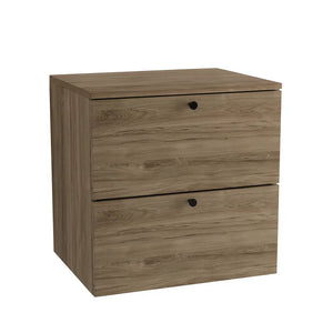 Dulap pentru lavoar Beti Nuc Închis 60 cm cu două sertare Soft-Close și fronturi netede, aspect natural de lemn.