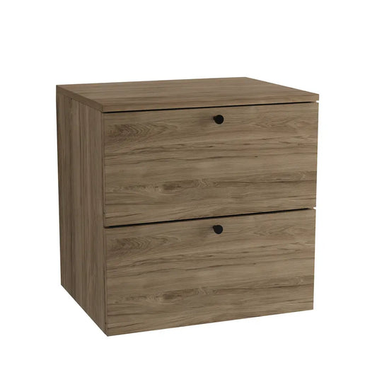 Dulap pentru lavoar Beti Nuc Închis 60 cm cu două sertare Soft-Close și fronturi netede, aspect natural de lemn.