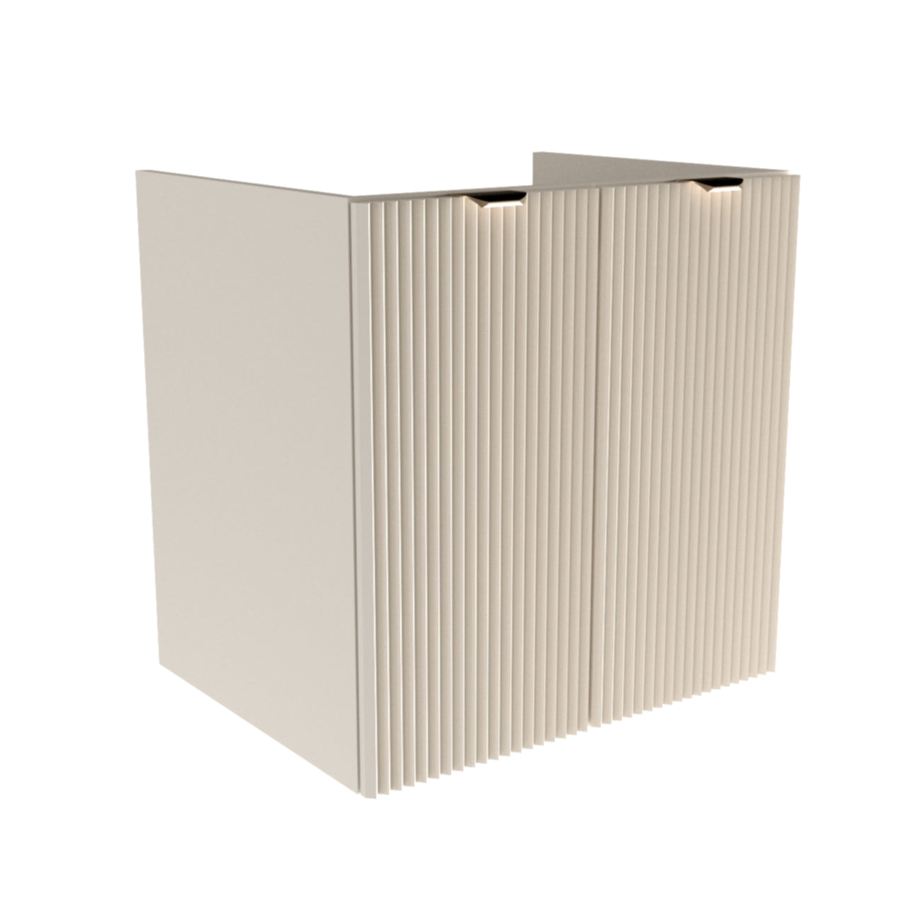 Dulap pentru lavoar 60 cm Willy Casmir, cu 2 uși striate și raft interior, mânere aurii sau negre, livrat fără blat, perfect pentru băi elegante și moderne.