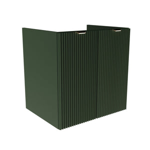 Dulap pentru lavoar 60 cm Willy Salvie Verde, cu 2 uși striate și raft interior, mânere aurii sau negre, livrat fără blat, ideal pentru băi moderne și naturale.