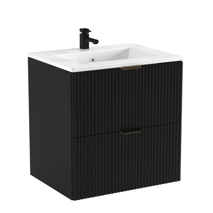 Dulap pentru lavoar 60 cm cu chiuveta, 2 sertare, fronturi canelate Willy - Negru