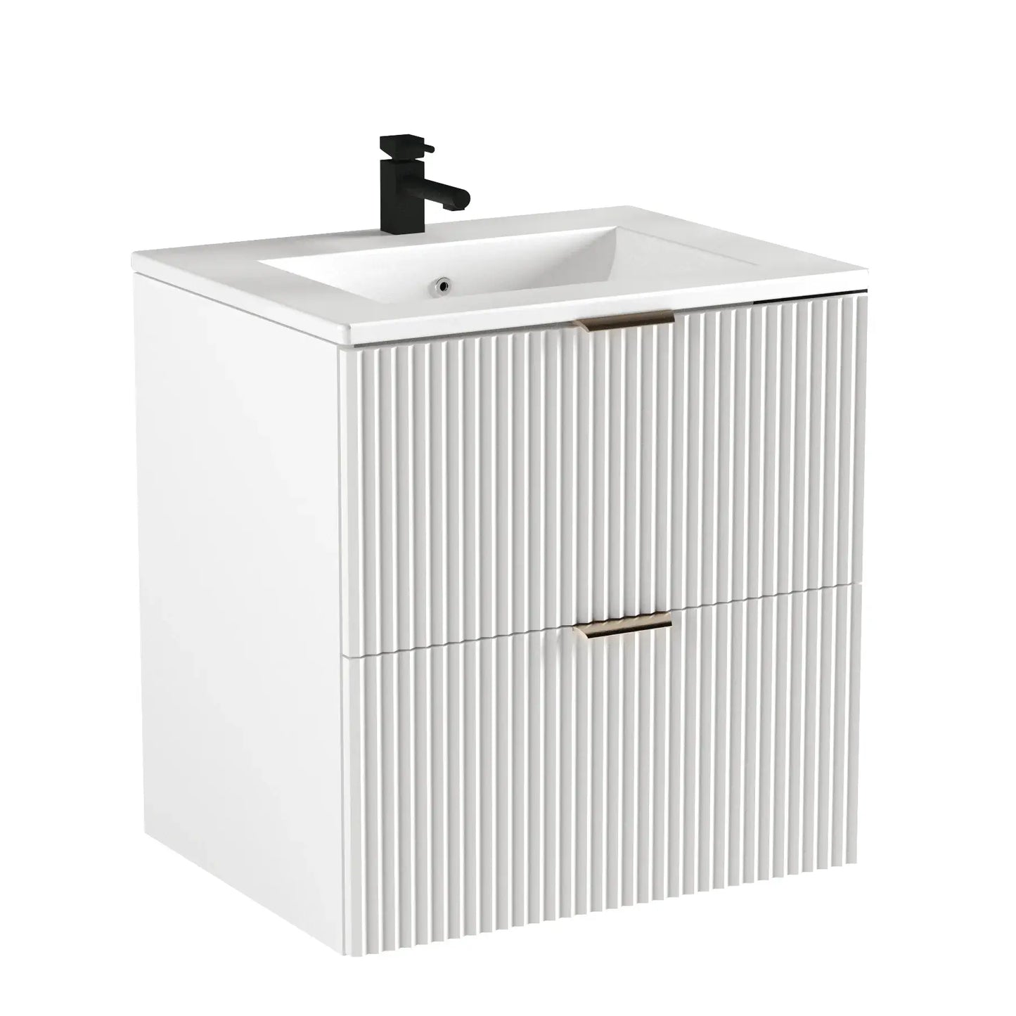 Dulap pentru lavoar 60 cm cu chiuveta, 2 sertare, fronturi canelate Willy - Alb