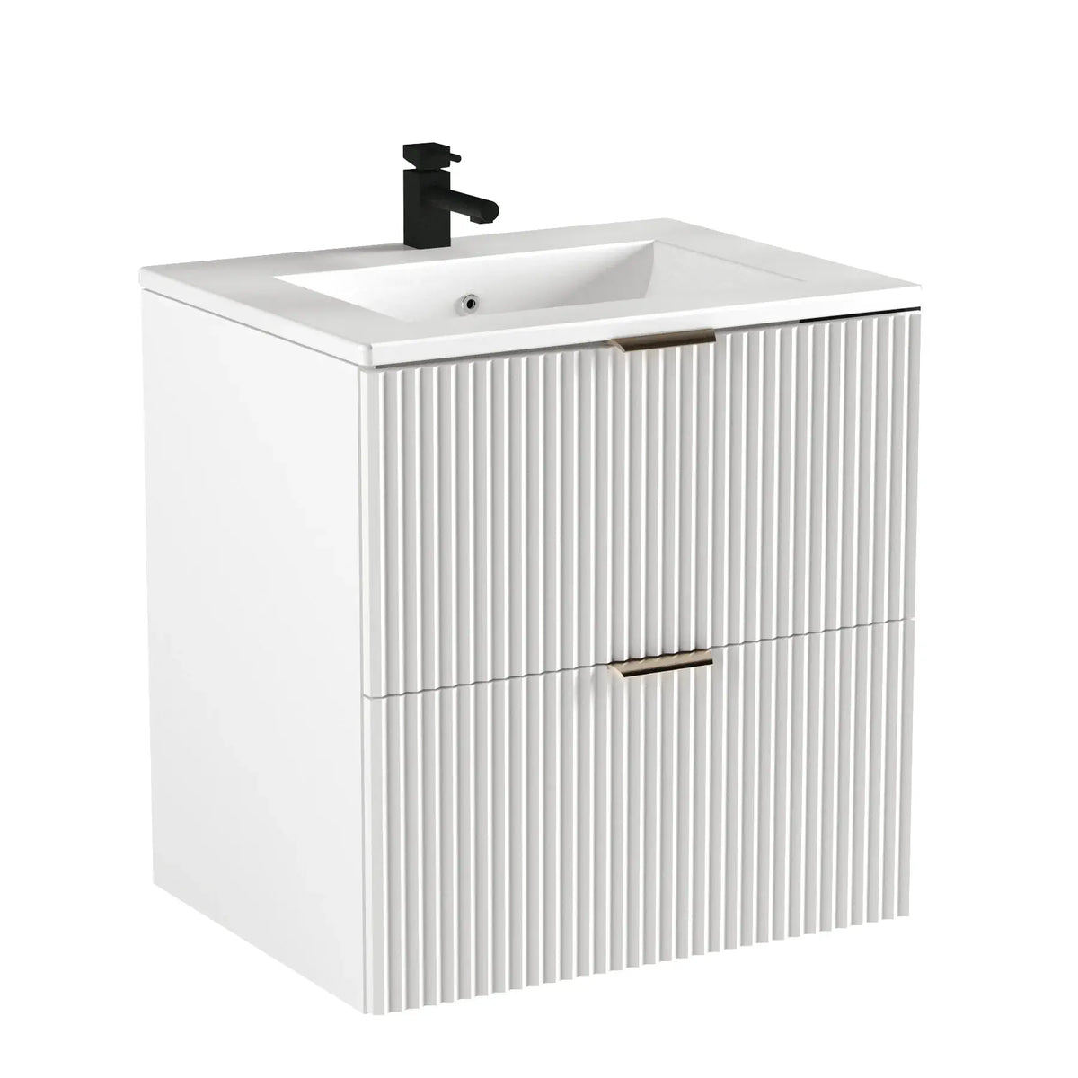 Dulap pentru lavoar 60 cm cu chiuveta, 2 sertare, fronturi canelate Willy - Alb