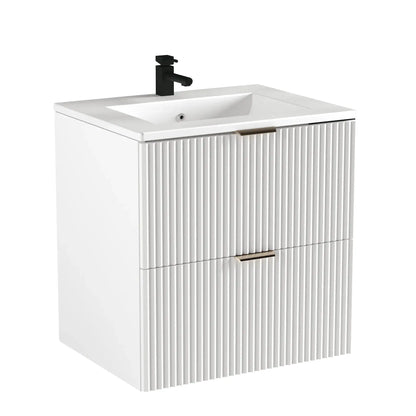 Dulap pentru lavoar 60 cm cu chiuveta, 2 sertare, fronturi canelate Willy - Alb