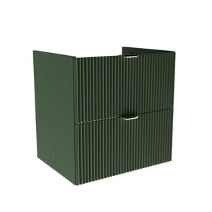 Dulap pentru lavoar 60 cm Willy Salvie Verde, cu 2 sertare Soft-Close și fronturi striate, mânere aurii sau negre, livrat fără blat, ideal pentru băi elegante.