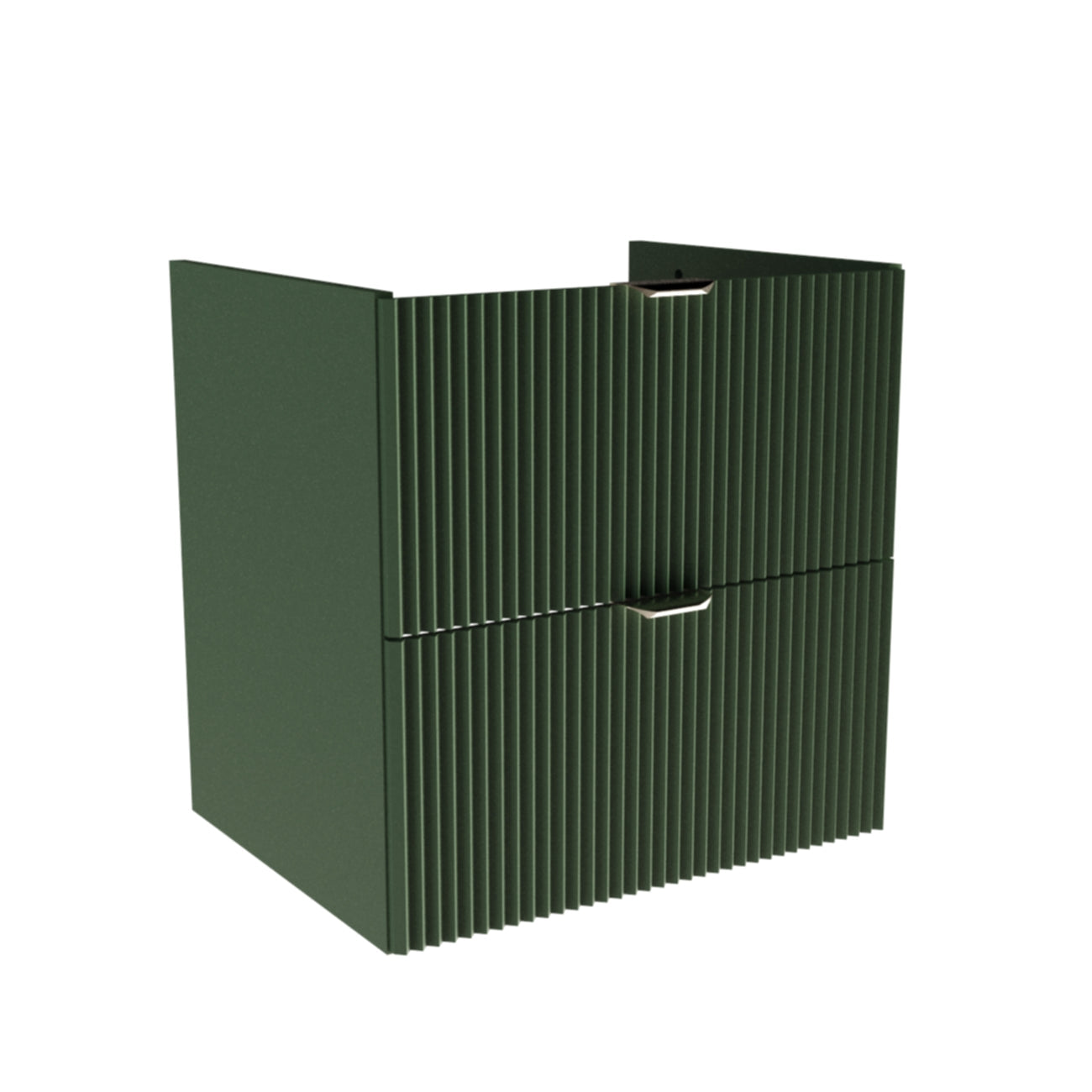 Dulap pentru lavoar 60 cm Willy Salvie Verde, cu 2 sertare Soft-Close și fronturi striate, mânere aurii sau negre, livrat fără blat, ideal pentru băi elegante.