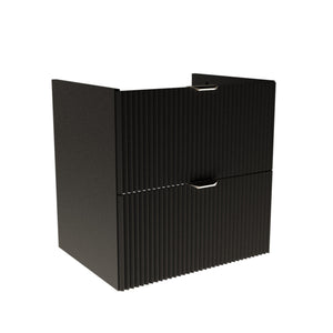 Dulap pentru lavoar 60 cm Willy negru, cu 2 sertare Soft-Close și fronturi striate, mânere aurii sau negre, livrat fără blat, perfect pentru băi moderne și minimaliste.