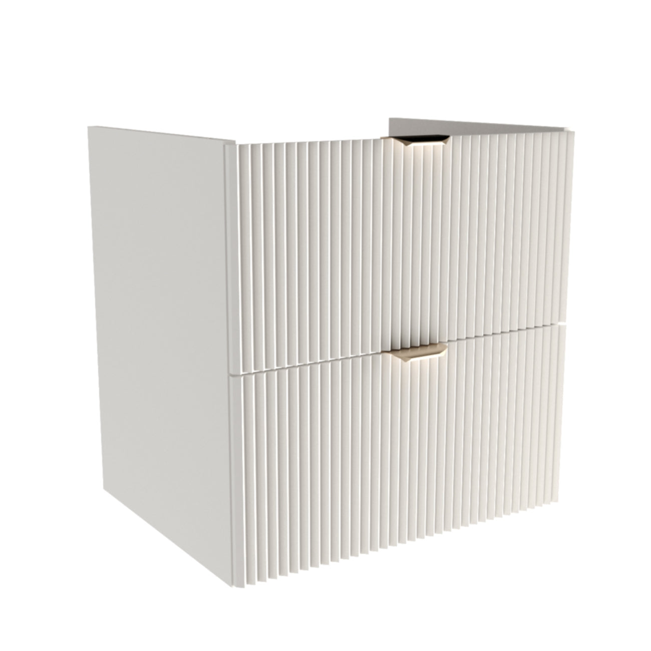 Dulap pentru lavoar 60 cm Willy alb, cu 2 sertare SOFT-CLOSE și fronturi striate, mânere aurii sau negre, livrat fără blat/lavoar, perfect pentru băi moderne.