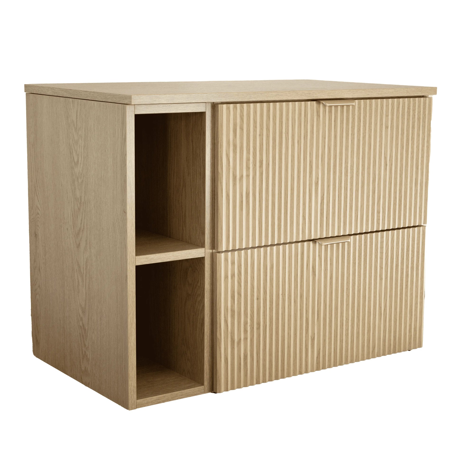 Dulap pentru lavoar 80 cm cu raft deschis Willy, finisaj Stejar Cremona, design modern și spațiu amplu pentru depozitare și decor.