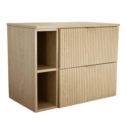 Dulap pentru lavoar 80 cm cu raft deschis Willy, finisaj Stejar Cremona, design modern și spațiu amplu pentru depozitare și decor.