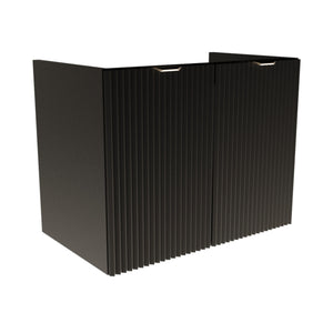 Dulap pentru lavoar 80 cm Willy negru, cu 2 uși striate și raft interior, mânere metalice negre, livrat fără blat, ideal pentru băi moderne și elegante.