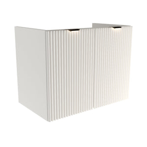 Dulap pentru lavoar 80 cm Willy alb, cu 2 uși MDF striate și raft interior, mânere aurii sau negre, livrat fără blat, ideal pentru băi elegante și spațioase.