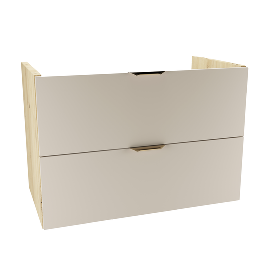 Dulap pentru lavoar 80 cm Orio Casmir/Stejar Artisan, cu 2 sertare Soft-Close și decupaj pentru sifon, mânere aurii sau negre, livrat fără blat, ideal pentru băi elegante și spațioase.