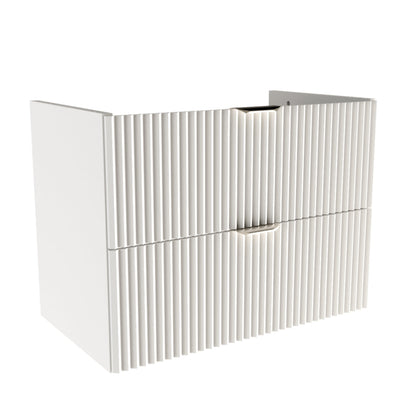 Dulap pentru lavoar 80 cm Willy alb, cu 2 sertare Soft-Close și fronturi striate, mânere aurii sau negre, livrat fără blat, ideal pentru băi spațioase și moderne.