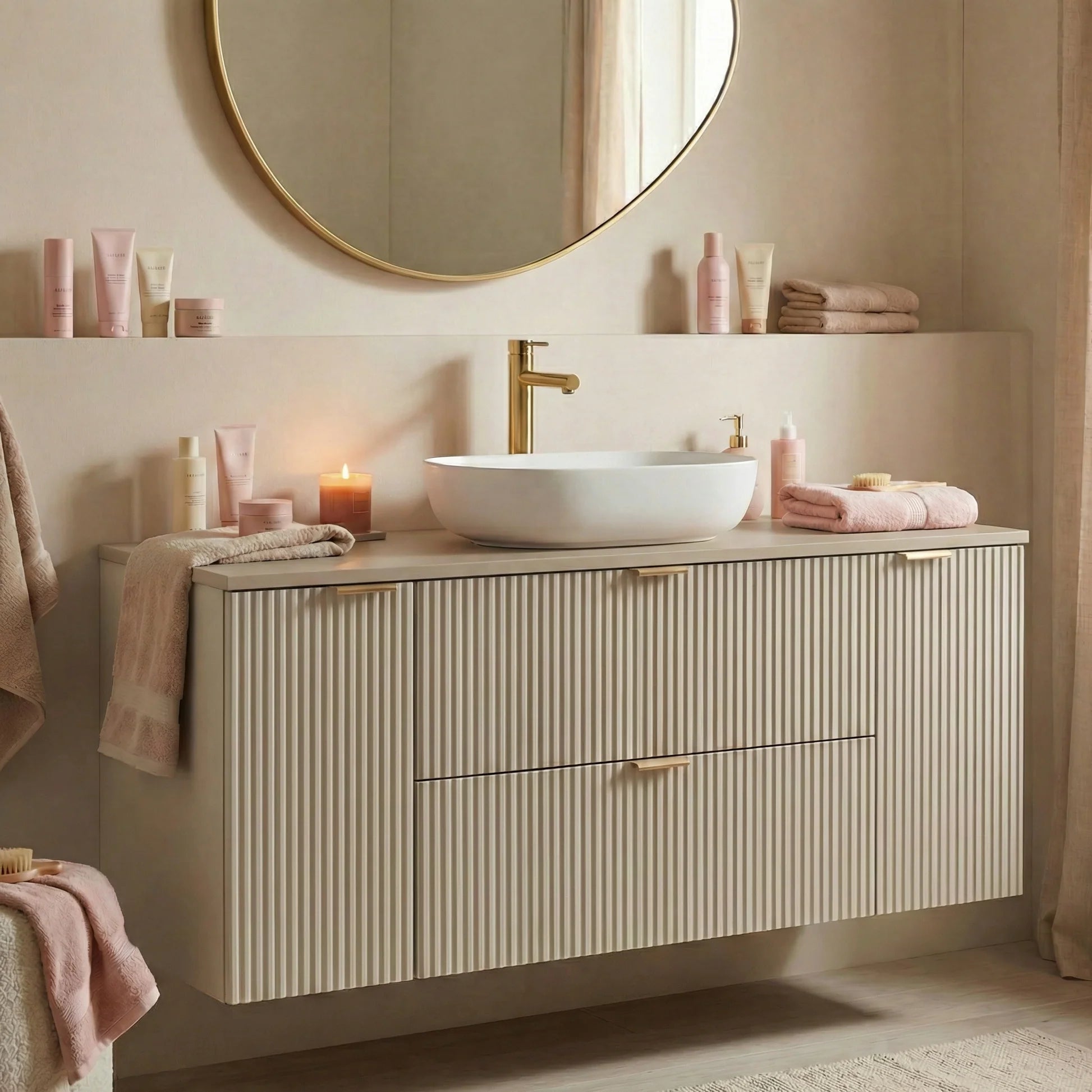 Dulap pentru lavoar 140 cm cu 2 usi, cu 2 sertare, fronturi canelate Willy - Casmir
