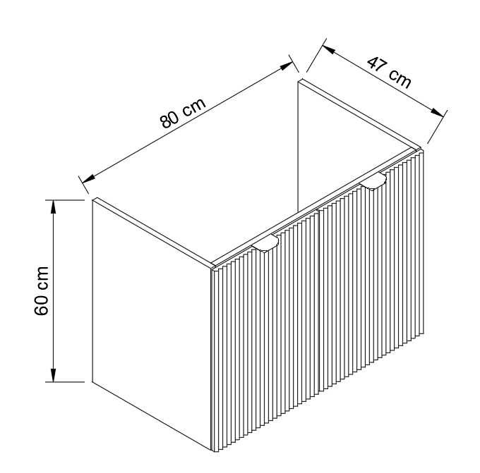 Dulap pentru lavoar 80 cm cu 2 usi, fronturi canelate, fara blat Willy - Casmir/Nuc