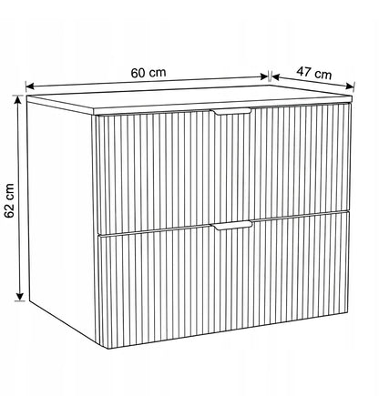 Dulap pentru lavoar 60 cm 2 sertare fronturi canelate Willy - Stejar Cremona