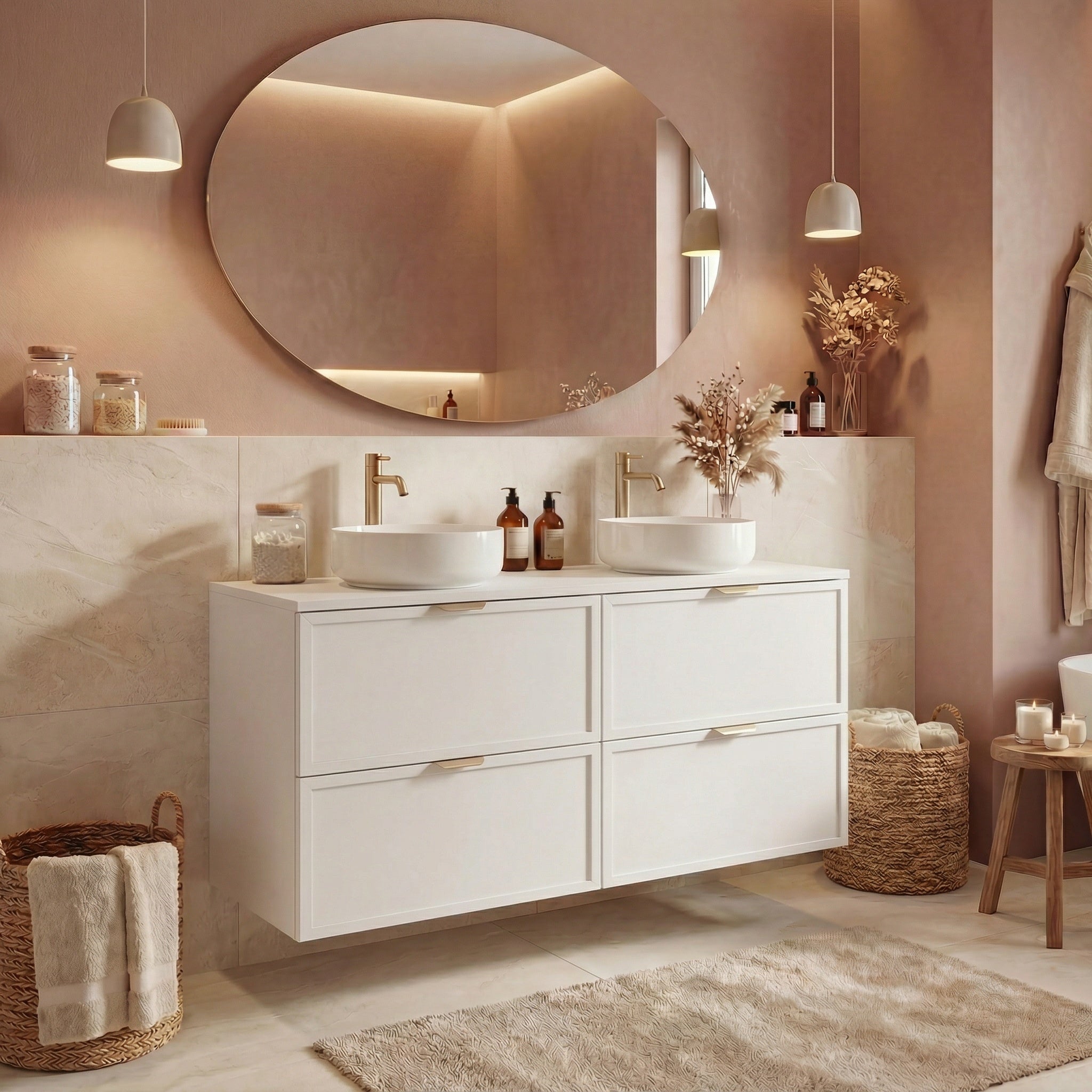 Dulap pentru lavoar 120 cm fronturi cu rama decorativa, 4 sertare Roma - Alb