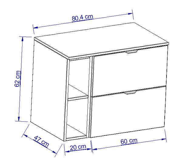 Dulap pentru lavoar 80 cm cu raft, fronturi netede Orio - Alb/Stejar artizanal
