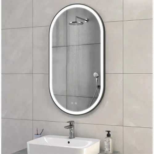 Oglinda de perete cu LED Ovl Negru - 50x100 cm
