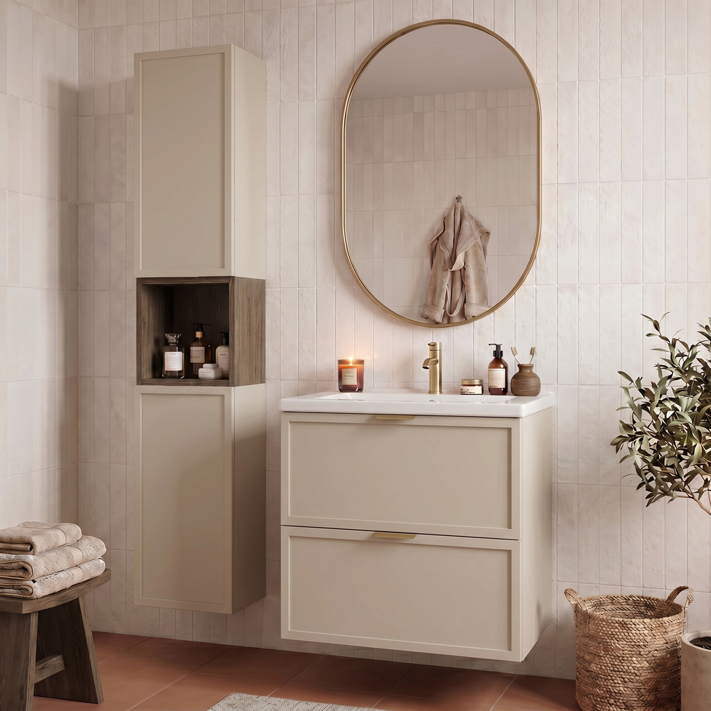 Dulap de baie inalt de 150 cm, cu 2 usi, rafturi si etajere Roma - Casmir/Nuc inchis