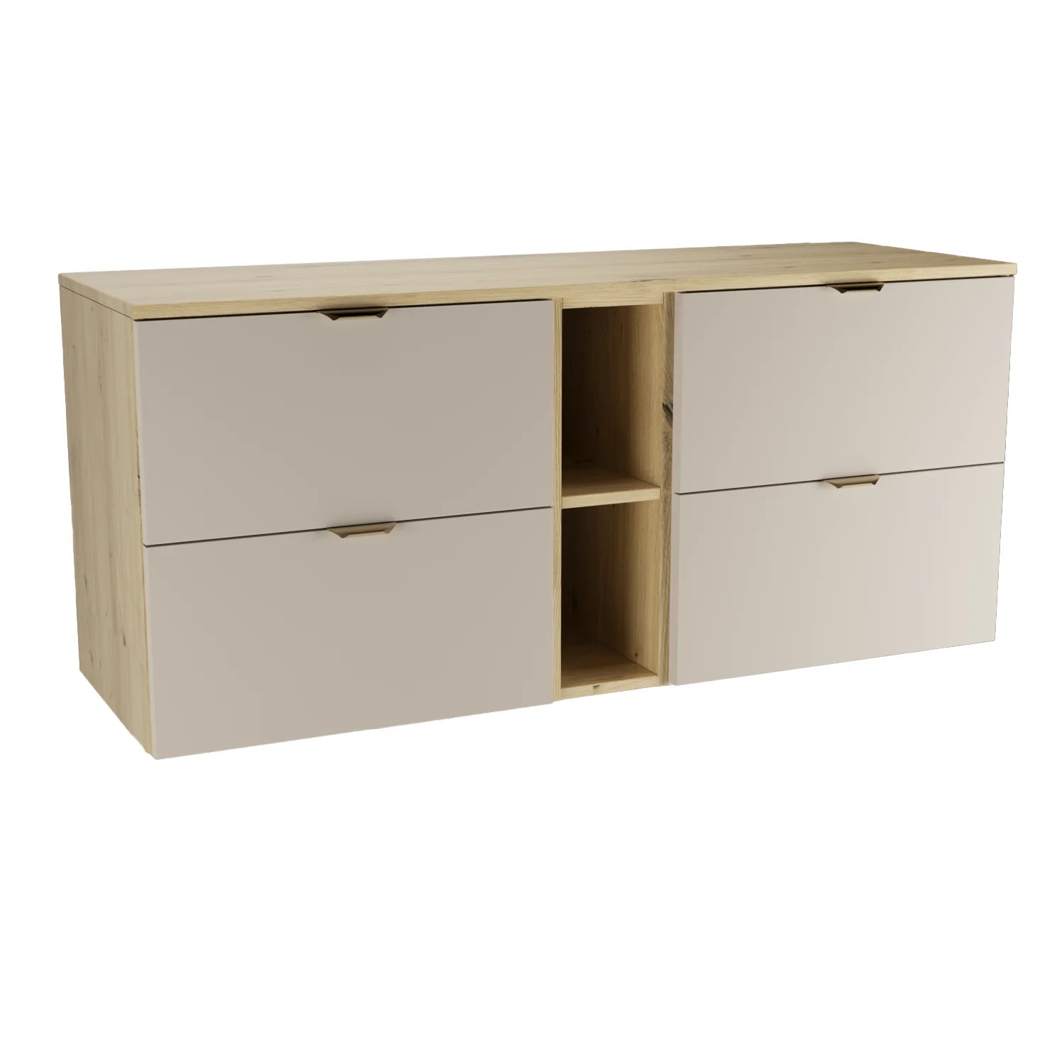 Dulap pentru lavoar 140 cm, cu raft, fronturi netede Orio - Casmir/Stejar artizanal