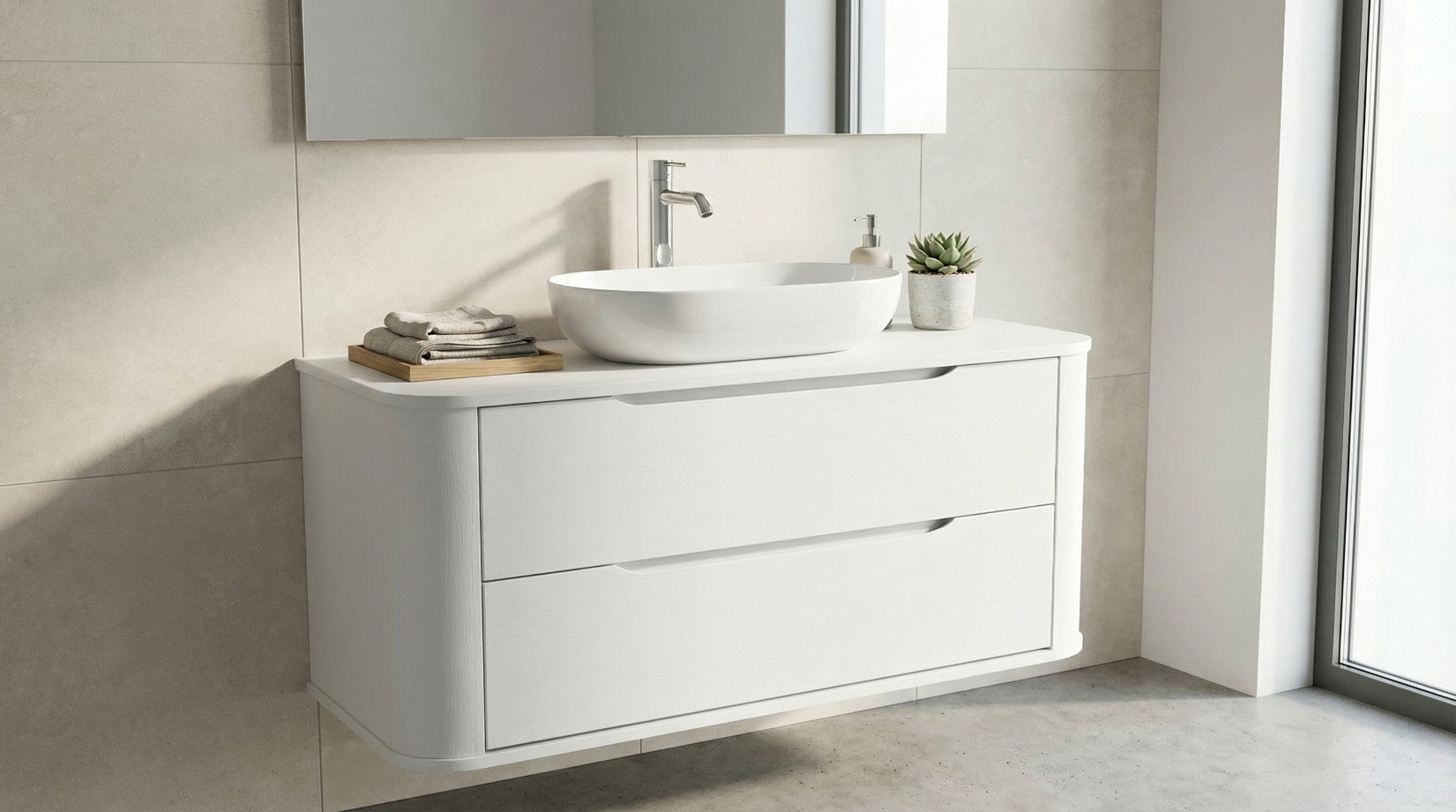 Dulap pentru lavoar 120 cm, 2 sertare, margini rotunjite Luma - Alb