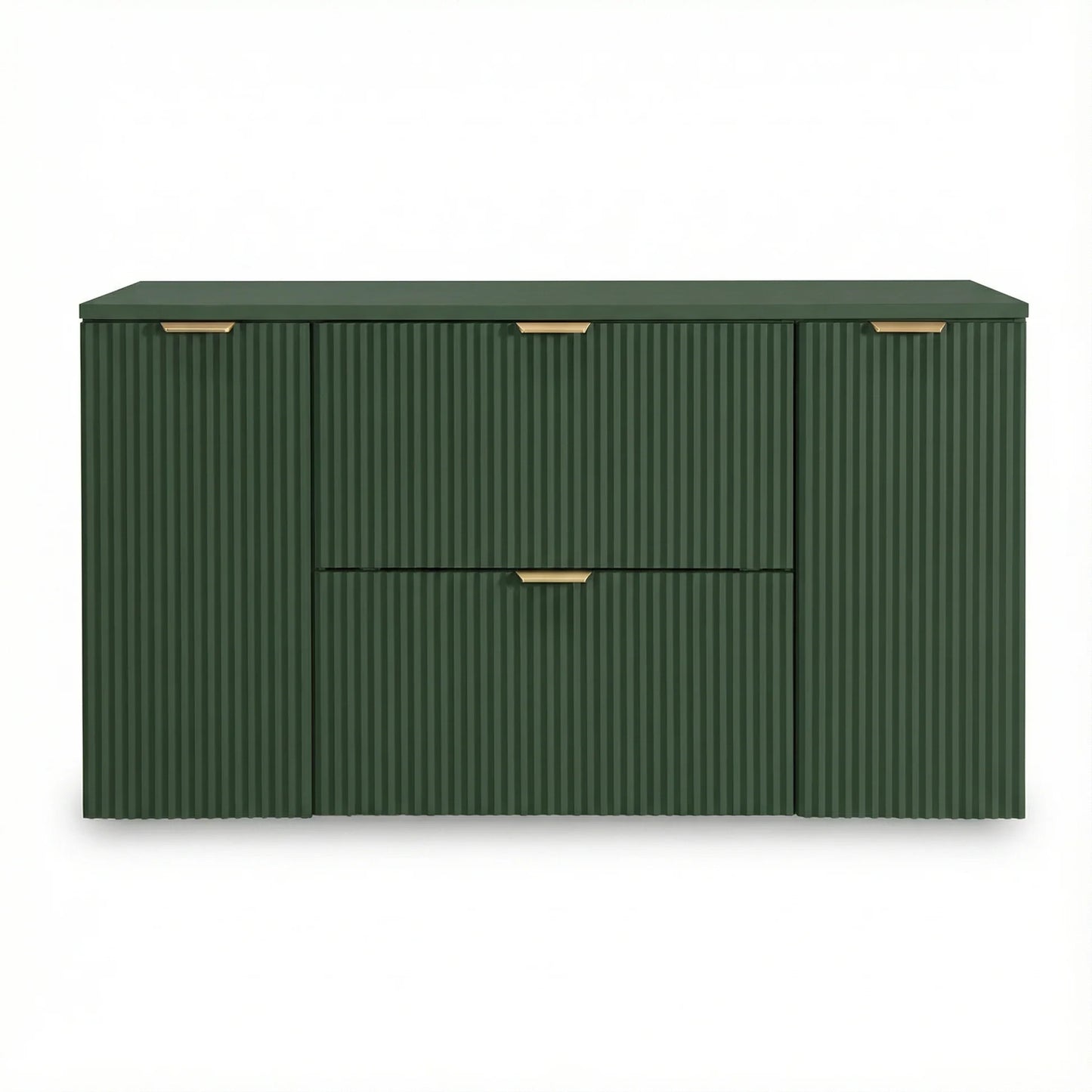 Dulap pentru lavoar 120 cm cu 2 usi, cu 2 sertare, fronturi canelate Willy - Verde